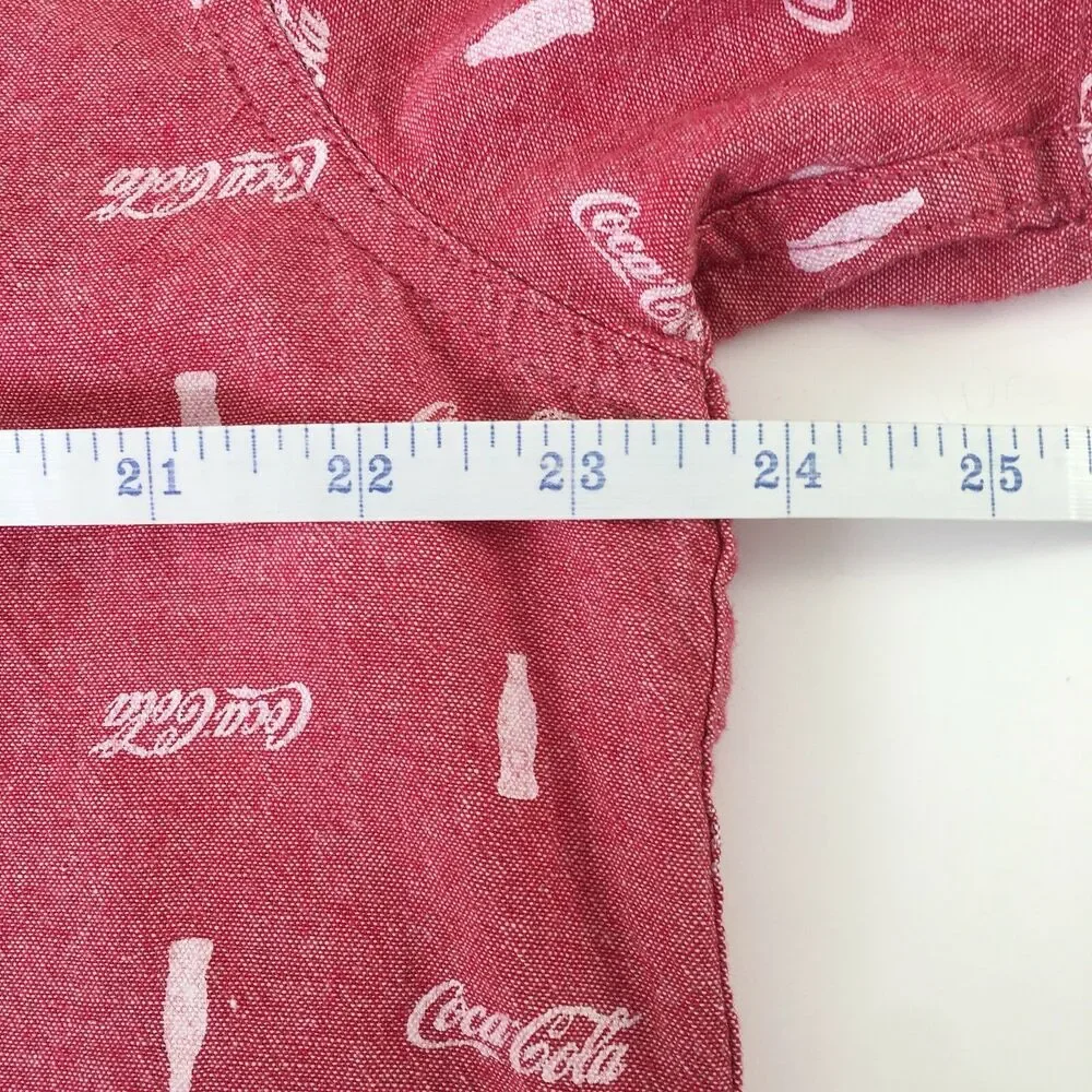 Coca-Cola Shirt Mens Extra Large Red/White Short Sleeved Button Down 100% Cotton